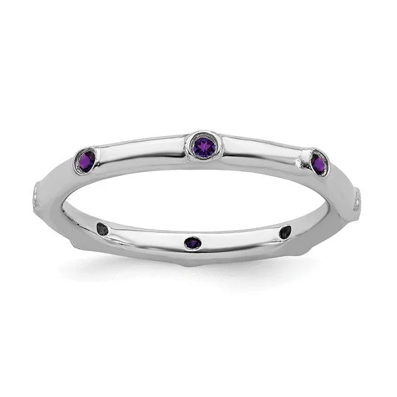 vintage-inspired necklaces for women -Sterling Silver Stackable Expressions Bezel Set Amethyst Ring