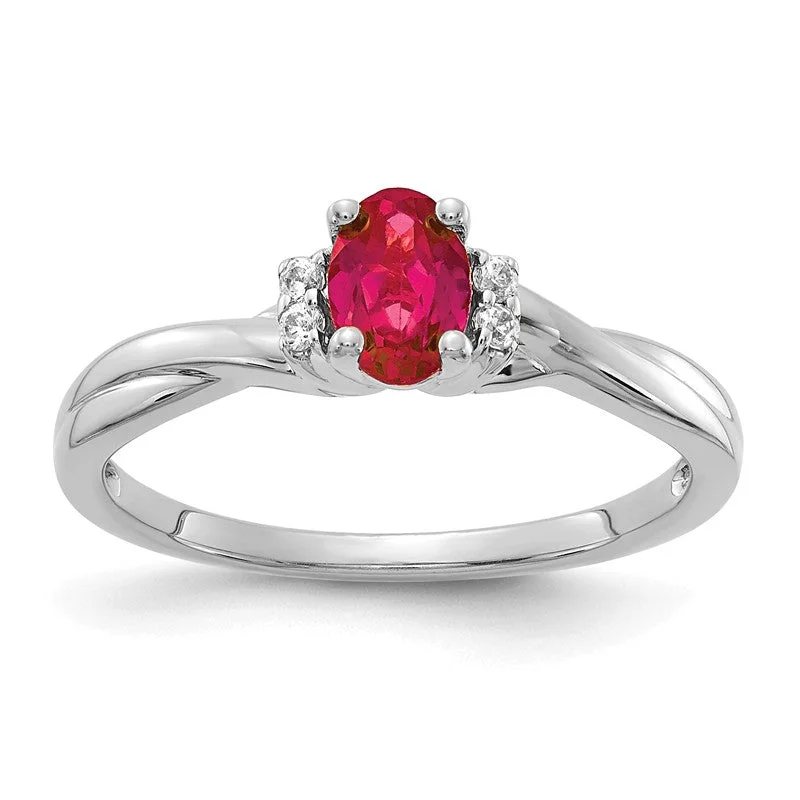 luxurious necklaces for women -14K White Gold Diamond And Oval Ruby Twist Band Ring