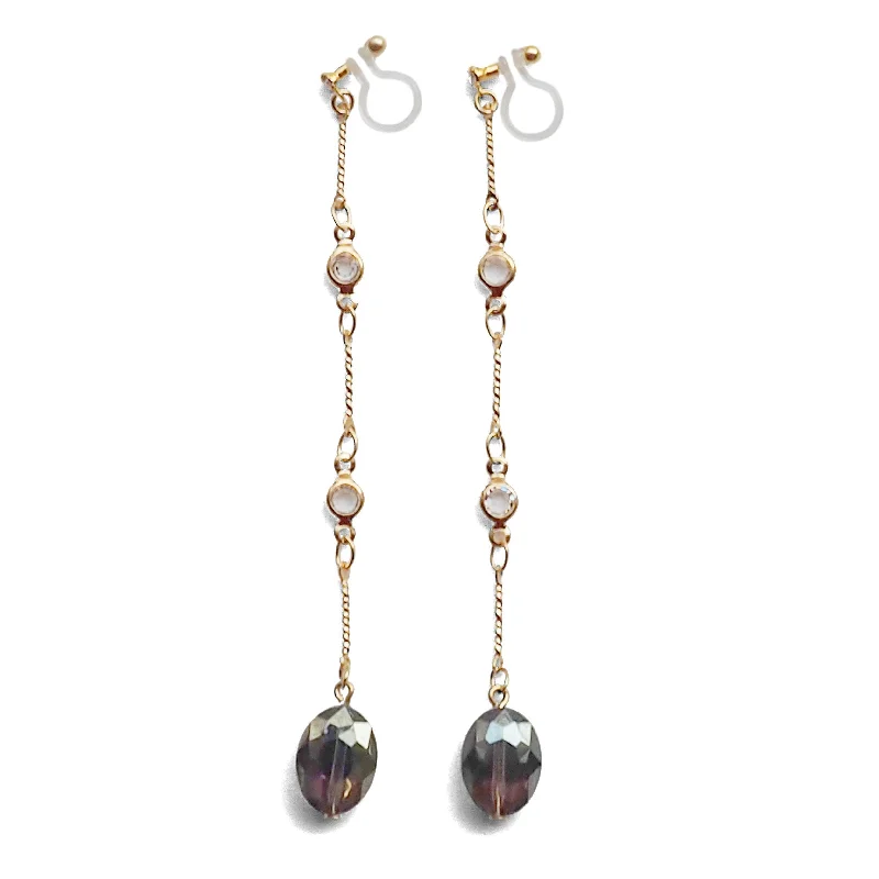 classic pearl earrings for women -Dangle moss green drop invisible clip on earrings