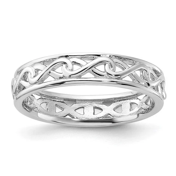 adjustable chain necklaces for women -Sterling Silver Stackable Expressions Carved Infinity Band Ring