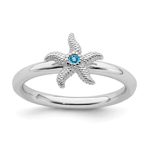 sparkling necklaces for women -Sterling Silver Stackable Expressions Blue Topaz Starfish Ring