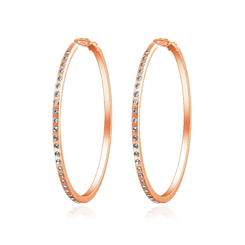 luxury silver earrings for women -Rose Gold Plated 50mm Hoop Earrings Created with Zircondia® Crystals