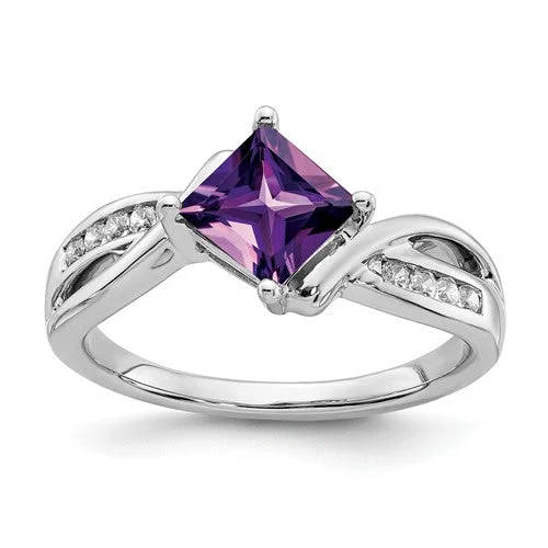 bold necklaces for women -14k White Gold Amethyst Square and Diamond Ring