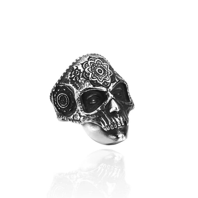 vintage rings for women -Men's Punk Skull Carved Ring