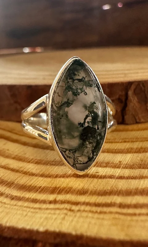 elegant engagement rings -MOSS AGATE and Silver Ring • Size 6