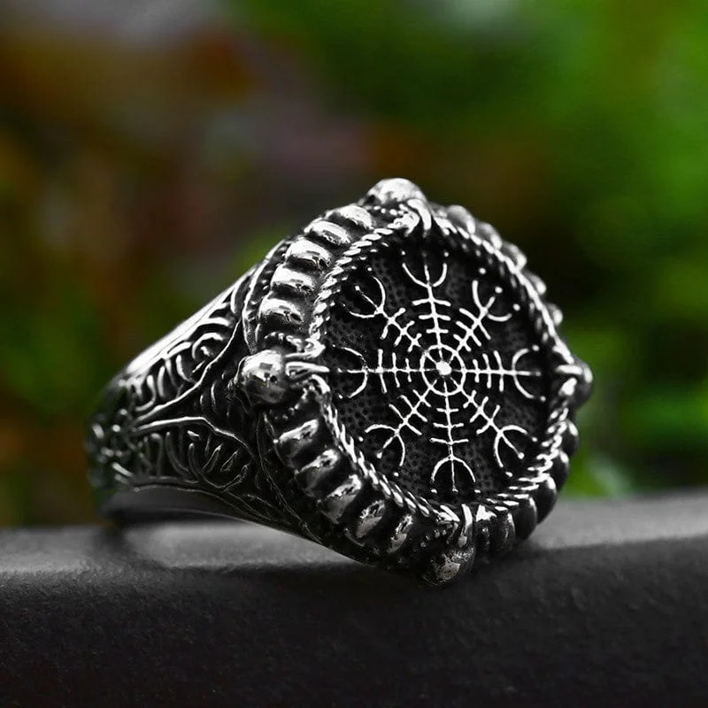 floral engagement rings for women -Men's Punk Viking Skull Ring