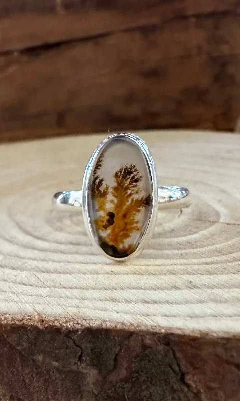 halo rings for women -DENDRITIC AGATE and Silver Ring • Size 8