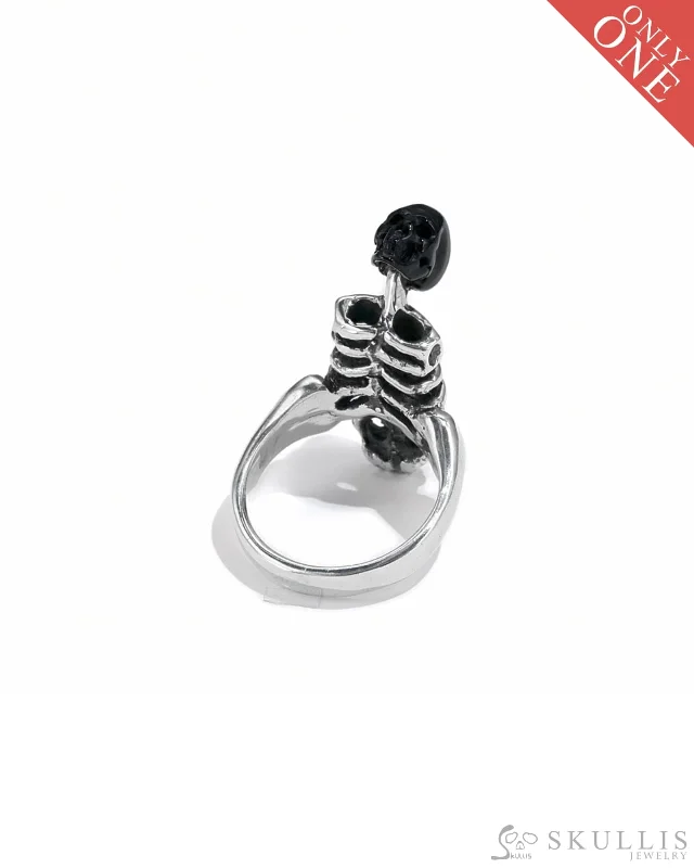 opal rings for women -Gem Skull Ring of Black Obsidian Carved Skull, 925 Sterling Silver, US Size 8 - 9800066