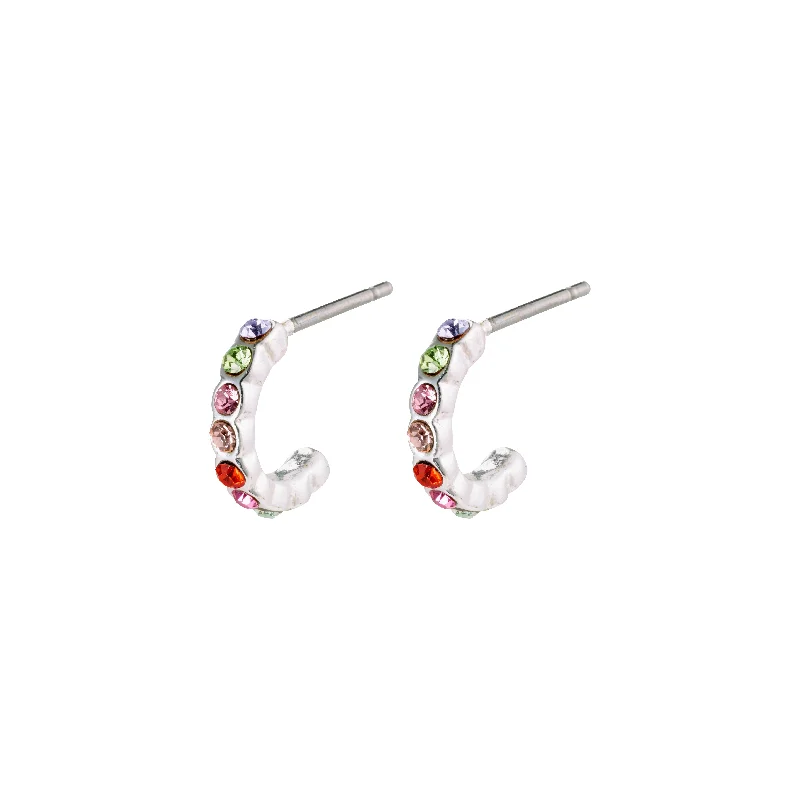 pearl earrings for women -BRIGITTE multicolored crystal half hoops silver-plated