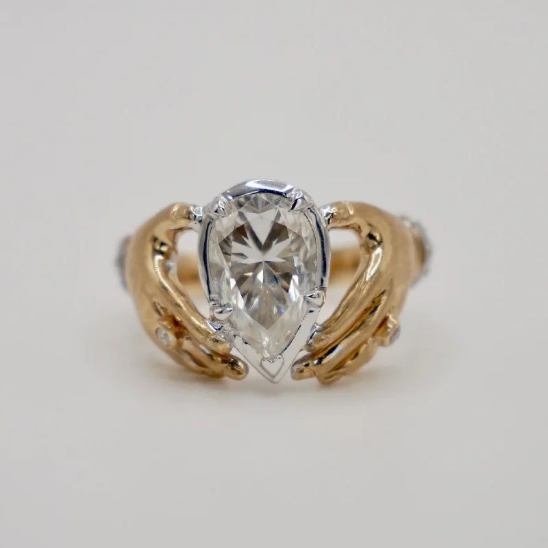 diamond rings for women -2 Carat Pear Antique or Vintage Inspired Claddagh Ring in 14K or 18K Gold