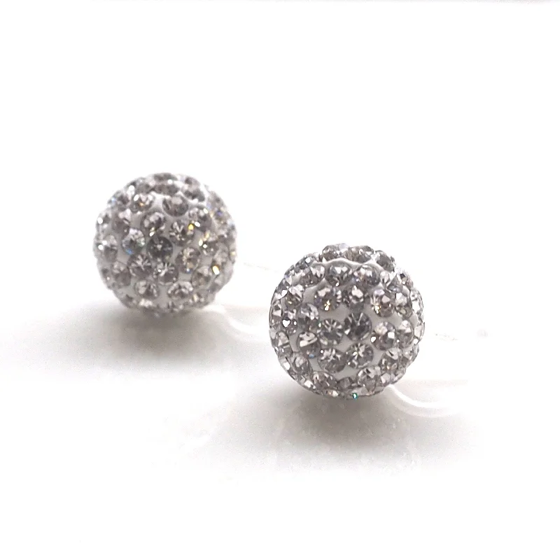 rose gold stud earrings for women -Rhinestone pave ball invisible clip on earrings