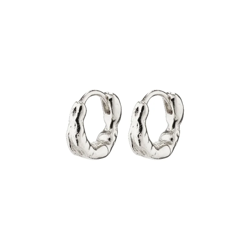 classic pearl earrings for women -EDDY organic shaped mini huggie hoops silver-plated