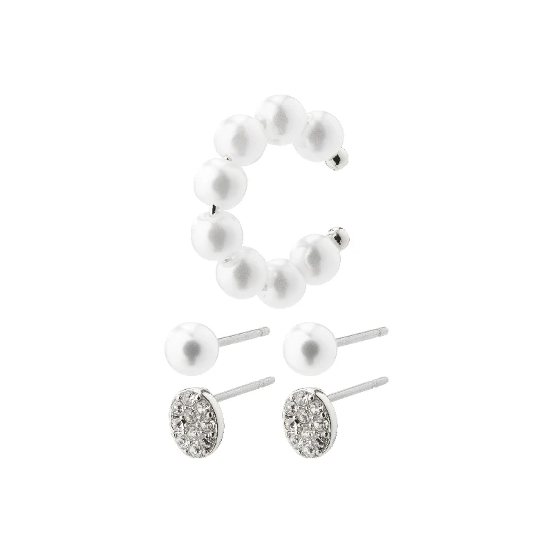 boho earrings for women -BEAT earrings and cuff, 3-in-1 set, silver-plated