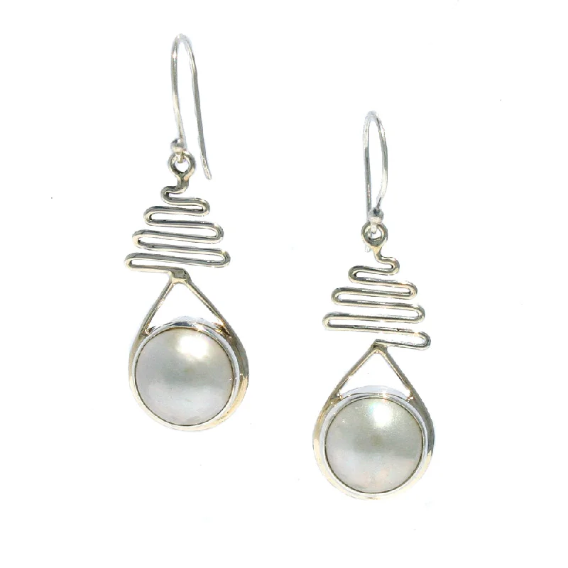 dangling gemstone earrings for women -Staircase to the Moon Mabe Earrings