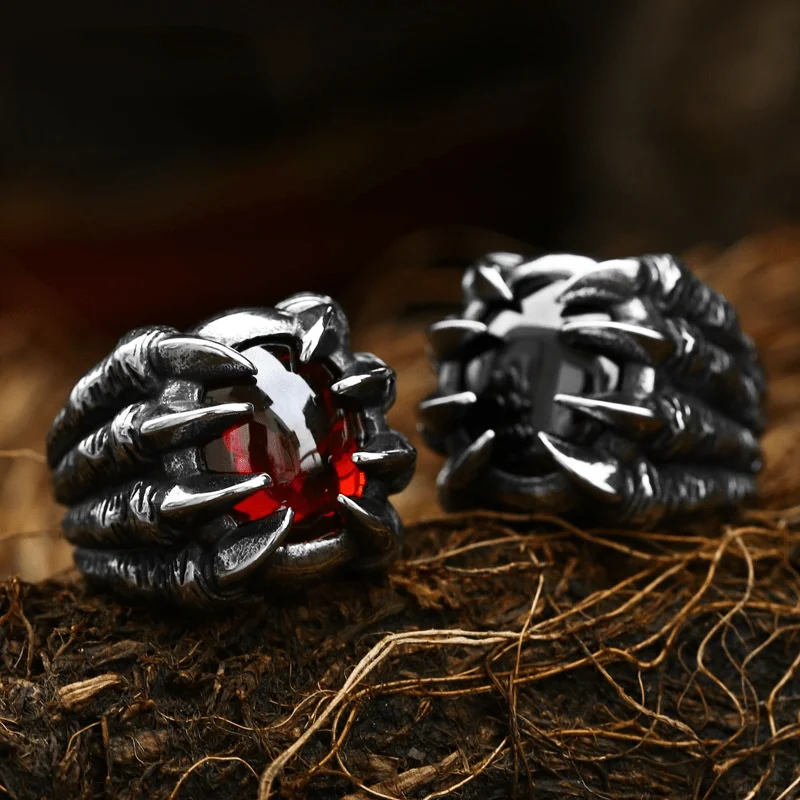 wedding rings for women -Men's Punk Dragon Claw Ruby Ring