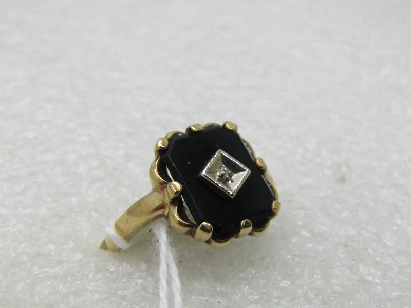 modern engagement rings for women -Vintage 10kt Black Onyx Art Deco Themed Ring, Sz. 7.5