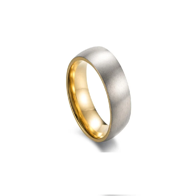 contemporary rings for women -Stainless Steel Men's Ring - Silver  With Gold Internal