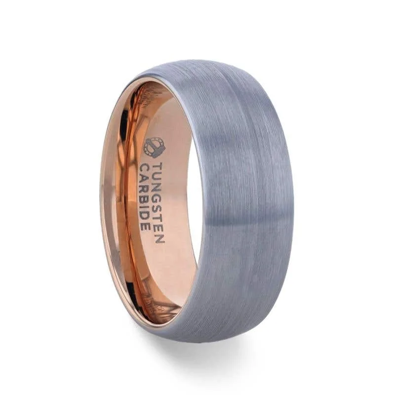 zodiac necklaces for women -Thorsten CAMERON Domed Brushed Finish Tungsten Carbide Men's Wedding Band With Rose Gold Ion Plating Interior - 8mm