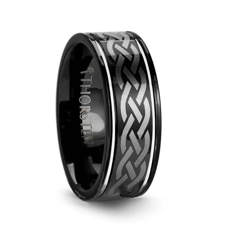 gemstone necklaces for women -Thorsten KILDARE Celtic Engraved Design Black Tungsten Wedding Band - 8mm