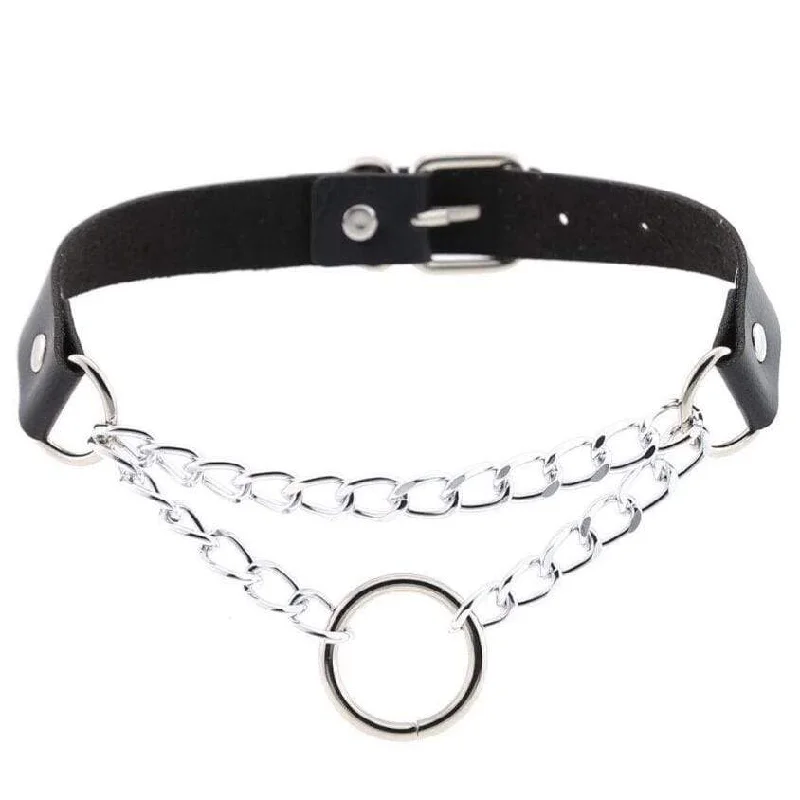 vintage wedding bands for women -Women's Goth O-ring Double-layer Faux Leather Choker