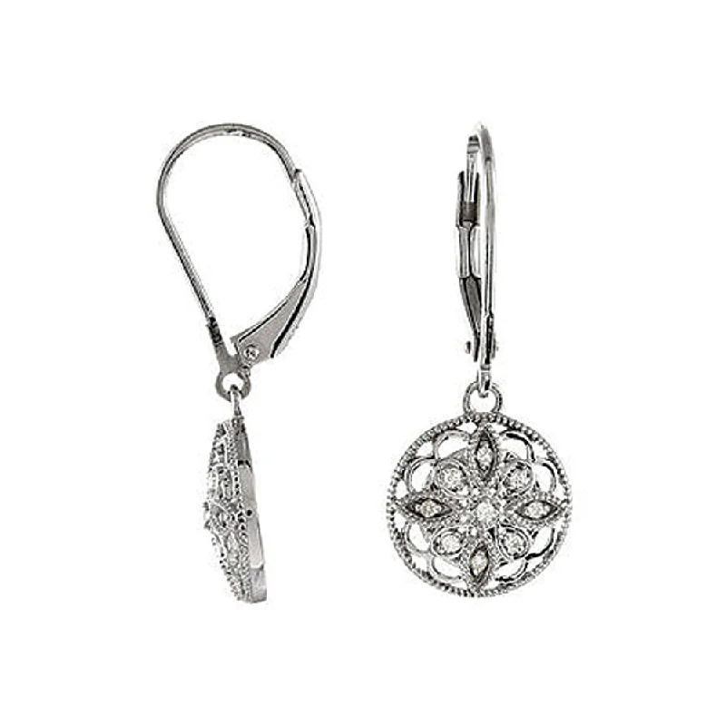 chic earrings for women -Vintage Style Diamond Flower Earrings in Sterling Silver