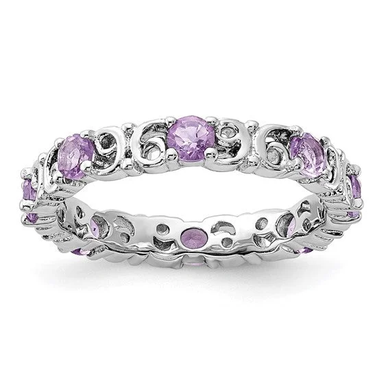 elegant necklaces for women -Sterling Silver Stackable Expressions Amethyst Filigree Ring