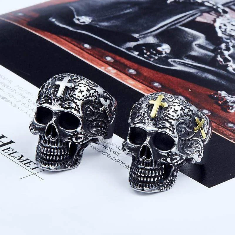 opal rings for women -Men's Punk Cross Skull Rings