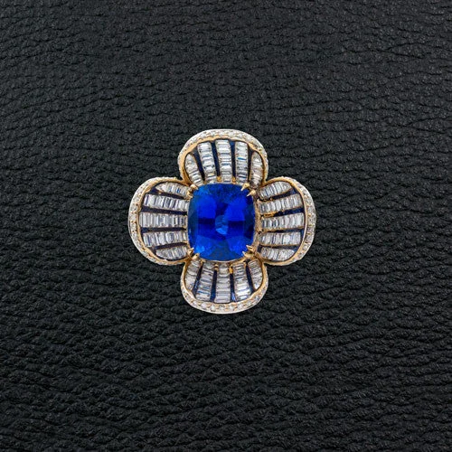 pear-shaped rings for women -Sapphire & Diamond Flower Estate Ring