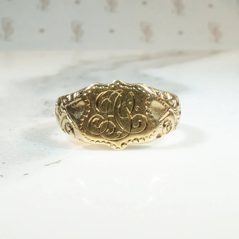 vintage diamond rings -Al's Victorian Engraved Gold Signet Ring