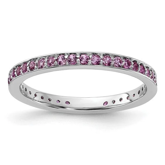 bold necklaces for women -Sterling Silver Stackable Expressions Created Pink Sapphire Ring