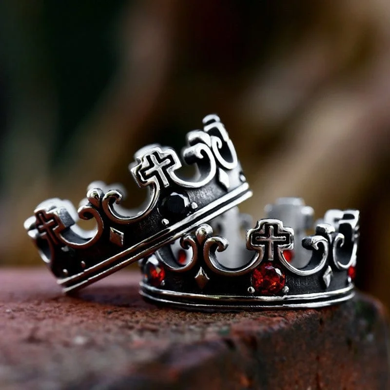 luxury diamond wedding rings -Men's Punk Crown Cross Ring