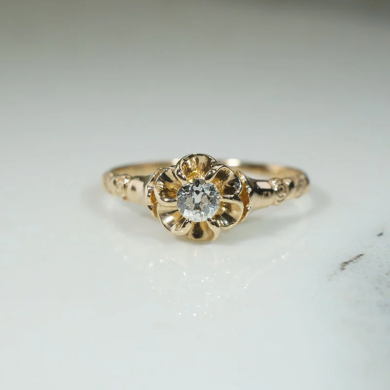 wedding band sets for women -Victorian Style Diamond Floral Belcher Ring by 720