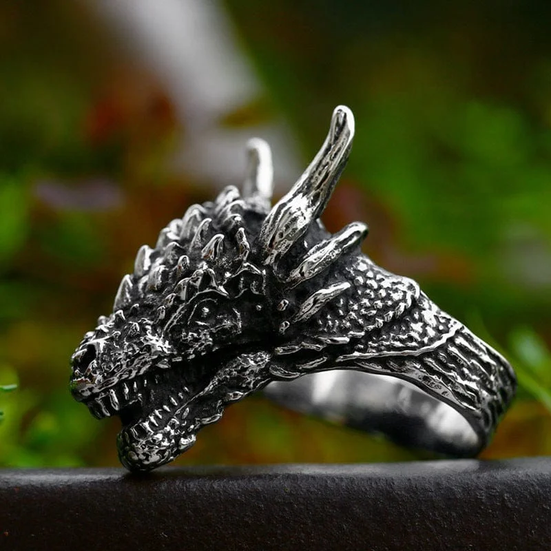 emerald rings for women -Men's Punk Dragon Ring