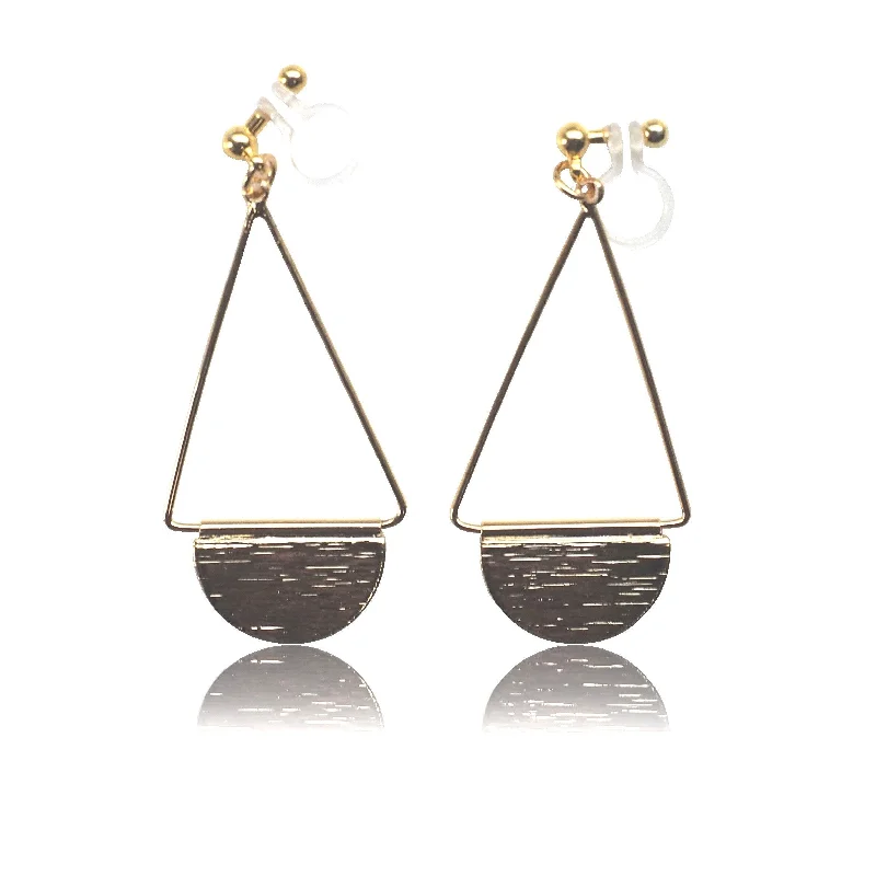 fashion hoop earrings for women -Gold half disc invisible clip on earrings