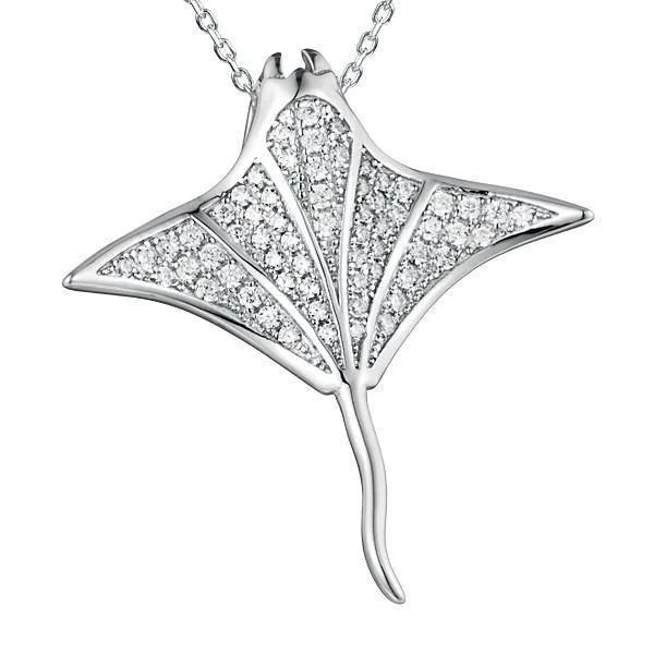 classic pearl necklaces for women -Pavé Manta Ray Pendant