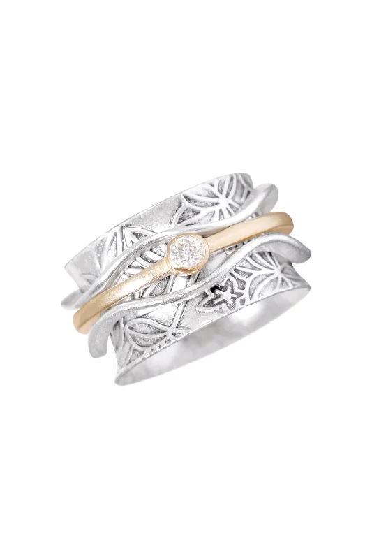 radiant-cut rings for women -Zoey Simmons - CZ Raised Texture Spinner Ring