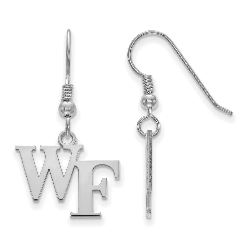 trendy drop earrings for women -Sterling Silver Wake Forest University Small 'WF' Dangle Earrings