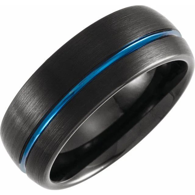 bridal necklaces for women -Black & Blue PVD Tungsten 8 mm Grooved Band