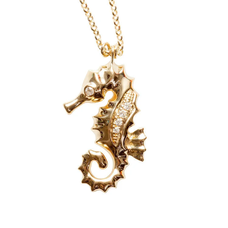 rhinestone necklaces for women -Sea Horse Pendant Gold, White