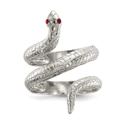 timeless necklaces for women -Sterling Silver Red Crystal Eyed Snake Wrap Ring