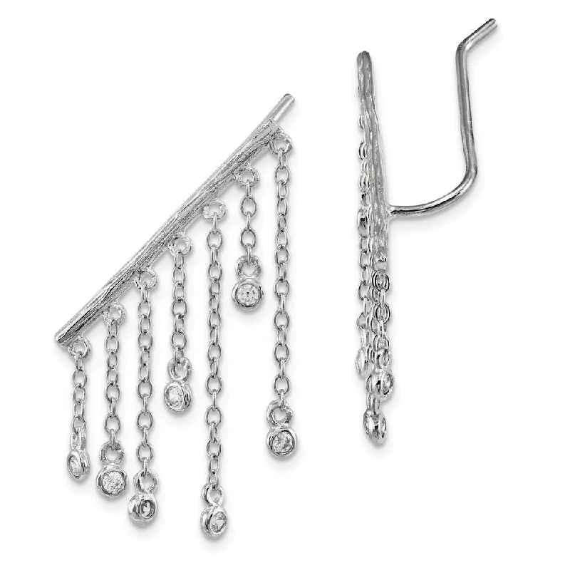 teardrop earrings for women -25mm Rhodium-Plated Sterling Silver CZ Dangle Ear Climber Earrings