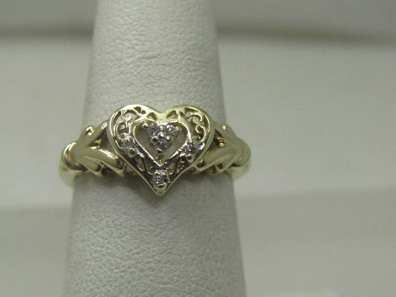 minimal engagement rings for women -Vintage 10kt Diamond Heart Ring, Sz. 7, 1970's-1980's