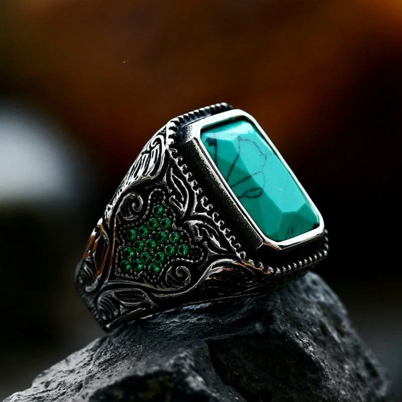 silver wedding rings for women -Men's Punk Turquoise Gem Ring