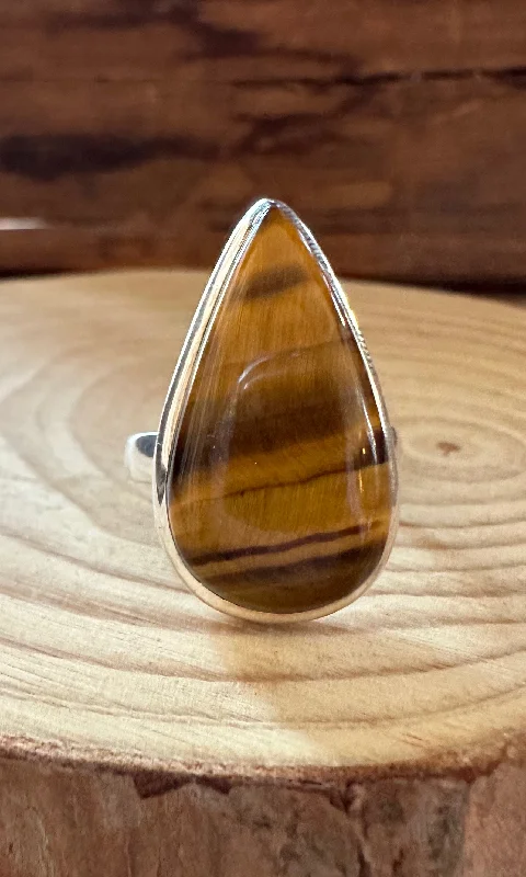 gemstone wedding rings -TIGER'S EYE and Silver Ring • Size 8