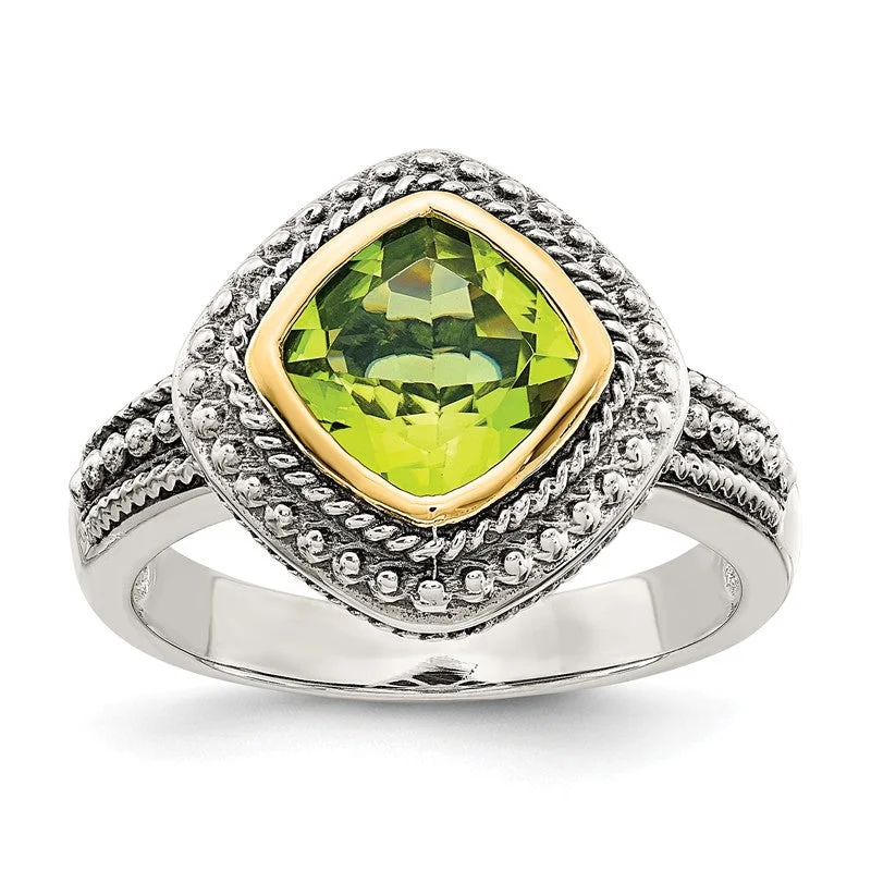 chic necklaces for women -Shey Couture Sterling Silver w/ 14k Gold Accents 8mm Cushion Cut Peridot Ring