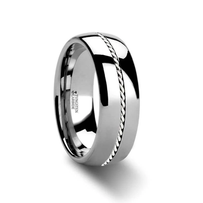 pendant necklaces for women -Thorsten PHYTHEON Braided Platinum Inlay Domed Tungsten Ring - 6mm or 8mm