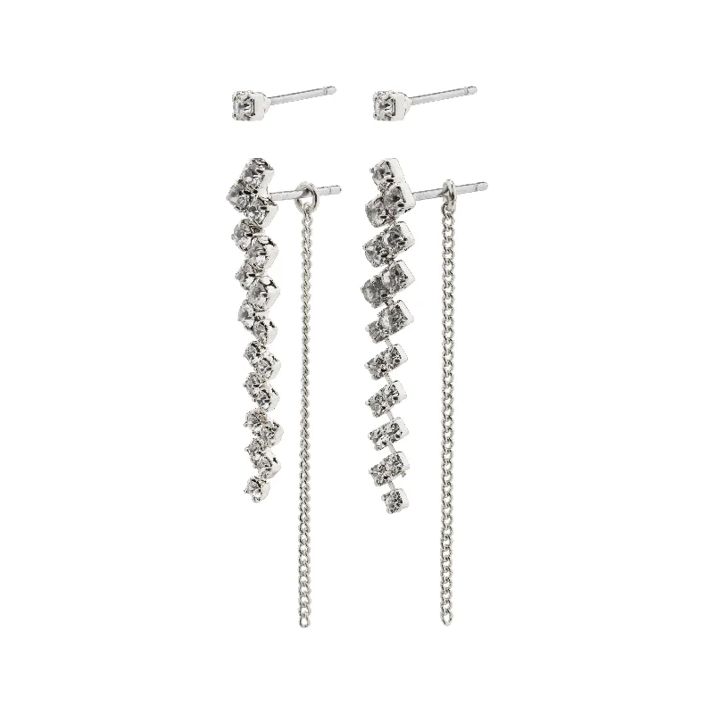 minimalistic earrings for women -JOLENE crystal earrings 2-in-1 set silver-plated