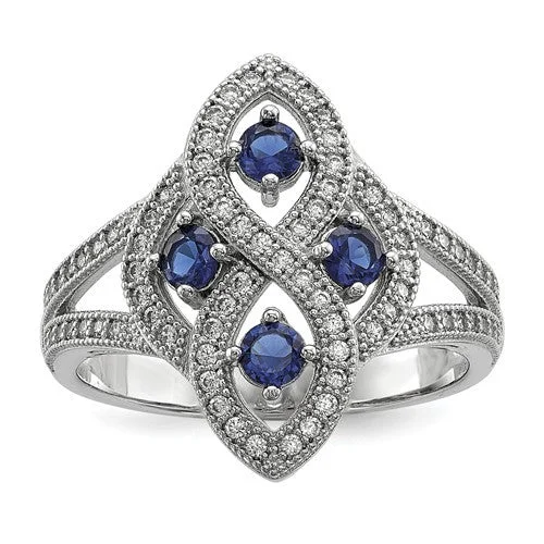 diamond necklaces for women -Sterling Silver Simulated Blue Sapphire & CZ Brilliant Embers Ring