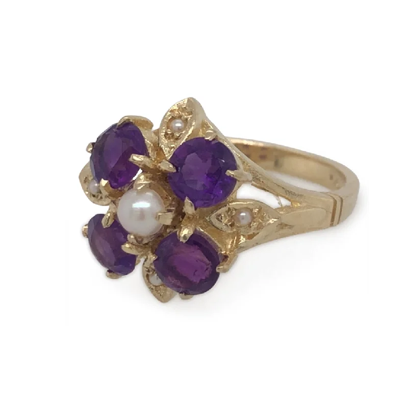 personalized engagement rings -Amethyst & Pearl Ring