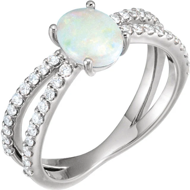 heirloom necklaces for women -14k Gold Australian Opal X Band Diamond Ring - White, Rose or Yellow